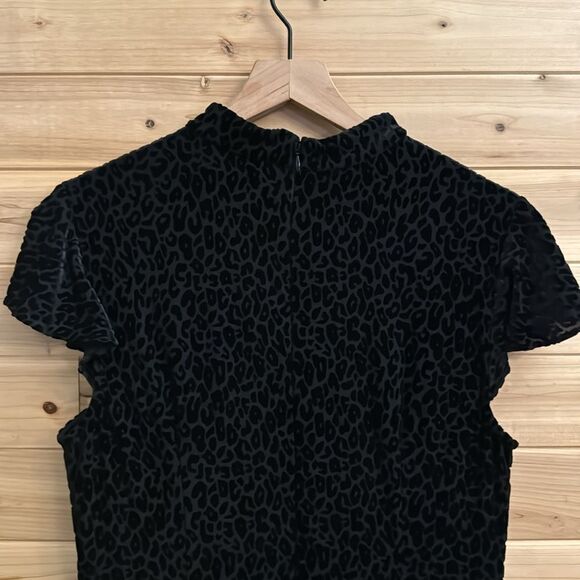 Adrianna Papell Size 12 Velvet Leopard Print Black High Neck Mini Dress - Picture 11 of 16